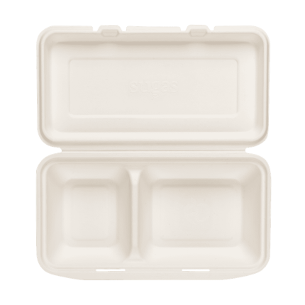 Bagasse(SugerCane) Biodegradable, 2 Compartment Clamshell Box-01