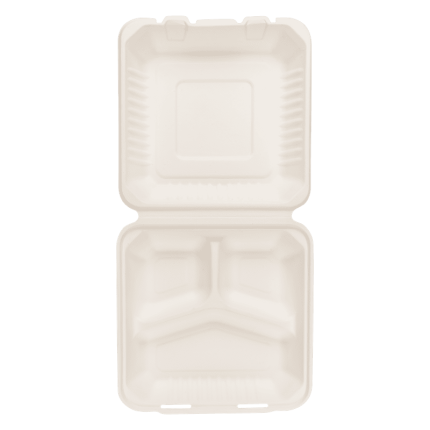 Bagasse(SugerCane) Biodegradable, 3 Compartment Clamshell Box