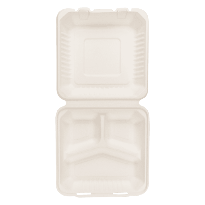 Bagasse(SugerCane) Biodegradable, 3 Compartment Clamshell Box