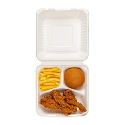 Bagasse(SugerCane) Biodegradable, 3 Compartment Clamshell Box